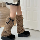 Vevesc New Bow Lamb Leg Warmers Winter Warm Plush Boots Cover Socks Half Leg Socks Y2K Women Gothic Lolita Kawaii Jk Accessories