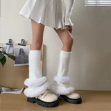 Vevesc Winter Plush Thickened Kwaii Leg Warmers Lolita Cute JK Leg Covers Gothic Leg Socks Y2K Calf Socks Warm Leg Boot Cuffs Sock