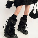 Vevesc Kawaii Bow Knot Leg Warmers Thickened Imitation Rabbit Fur Women Leggings Boots Cover Lolita Punk Harajuku Party Accessories