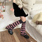 Vevesc Korean Pink Punk Women Leg Warmers Stripe Japanese Boot Cuffs Knit Leg Spreader Gothic JK Harajuku Long Cable Flared Socks