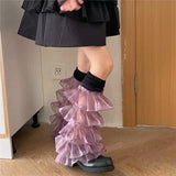 Vevesc Y2K Multi-layered Lace Over-the-knee Socks Leg Cover Pearl Fairy Lace Ruffles Leg Warmers Women Punk Harajuku Party Accessories