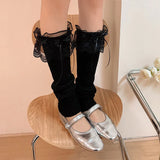 Vevesc Y2K Lolita Girls Lace Knitted Bow Tie Leg Warmers Bow Streamer Leg Socks Leg Cover Pile Socks Japanese JK Accessories Sock
