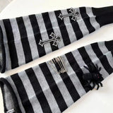 Vevesc Cross Punk Leg Warmers Knitted Striped Harajuku Y2K Punk Spider Pendant Paper Clip Halloween Accessories Dark for JK Women sock