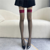 Vevesc Women Stockings Thigh High Red Edge Transparent Sexy Black Silk Sockings Appear Slim Ultra-thin Leg Socks Thigh High For Women