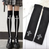 Vevesc Skull Stockings Gloves Set Punk Women Harajuku Dark Gothic Y2K Long Socks Knee Lolita Girls High Socks Cosplay Accessories