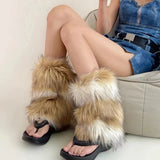 Vevesc Punk Imitation Fur Leg Warmers Winter Retro Modern Hot Girl Leg Cover Y2k Faux Fur Boots Socks Plush Socks Y2k Furry Socks