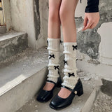 Vevesc New Japanese Bow JK Knitted Leg Socks Wool Pile Socks Leg Warmer Y2k Punk Harajuku Leg Cover Pile Socks Korean Leg Socks